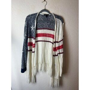 Lane Bryant Fringe Americana Stars and Stripes Red White Blue Cardigan 22/24